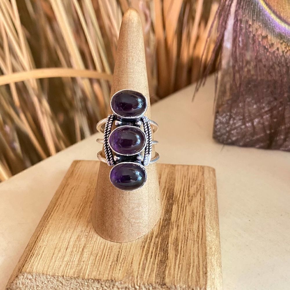 Amethyst Gemstone Sterling Silver Handmade Ring Size 7
